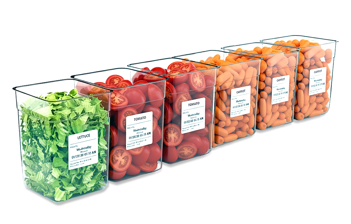 labeled containers of vegetables 