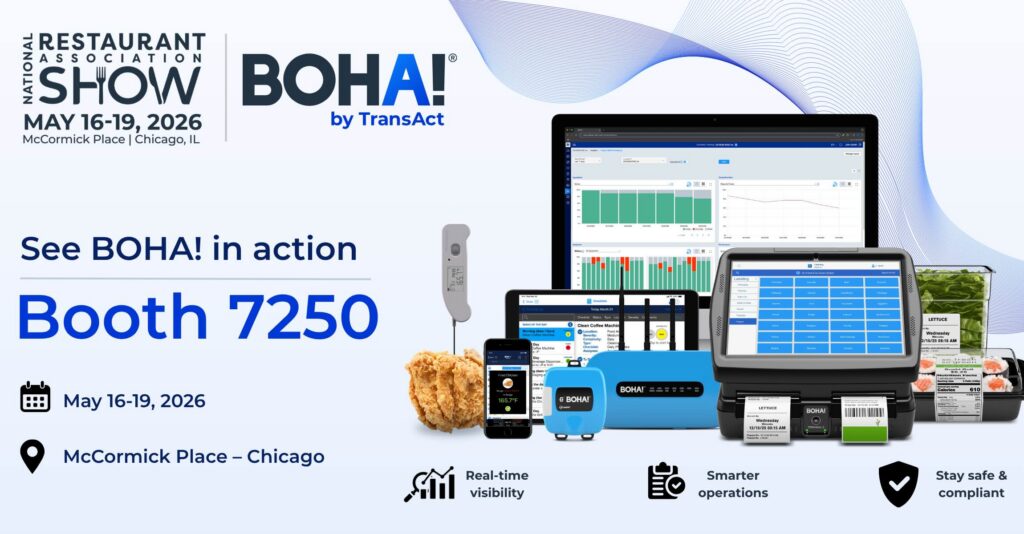 BOHA! by TransAct at the National Restaurant Association Show 2026 Booth 7250, featuring connected back-of-house operations technology for foodservice teams.