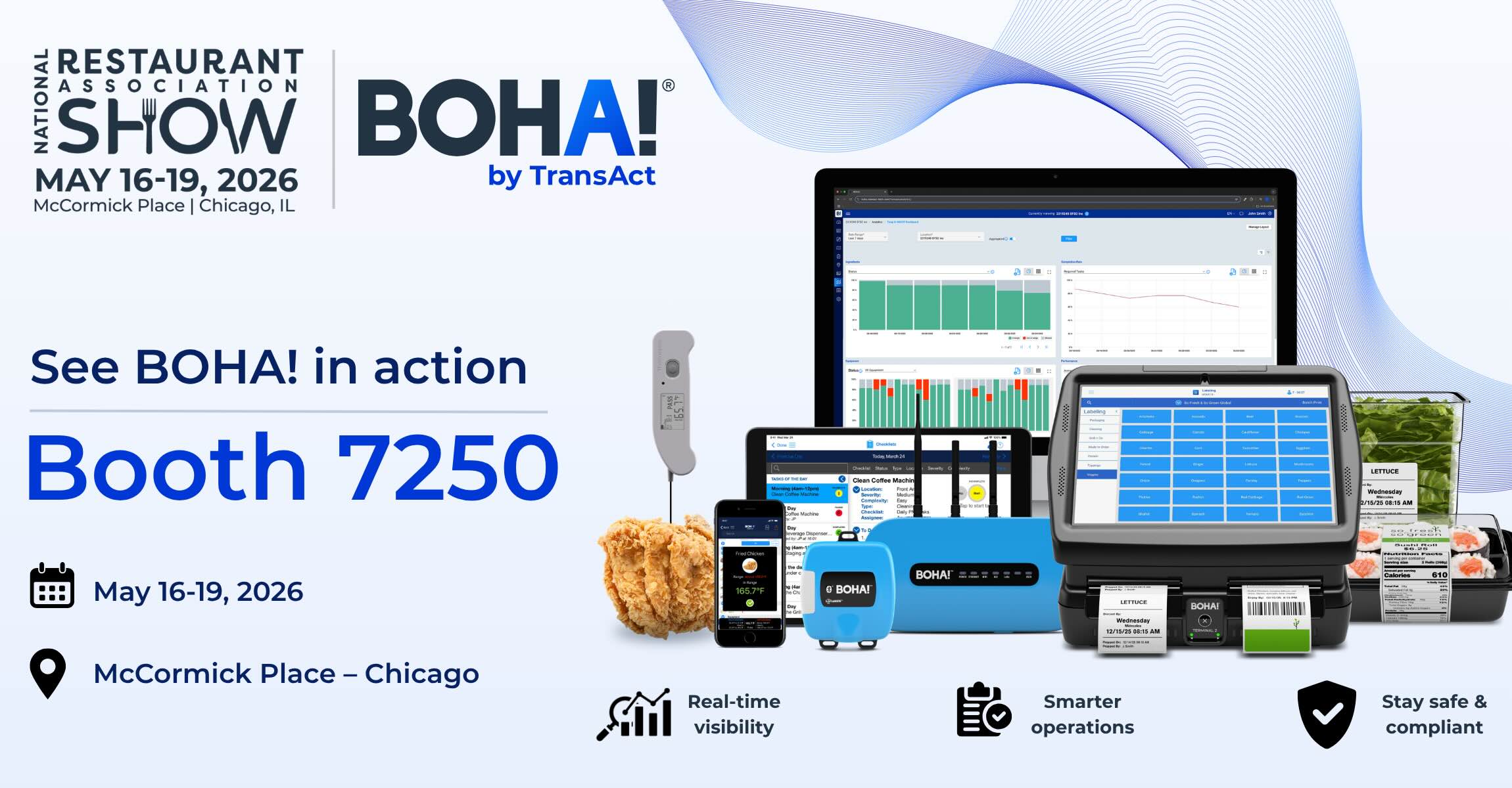 BOHA! by TransAct at the National Restaurant Association Show 2026 Booth 7250, featuring connected back-of-house operations technology for foodservice teams.